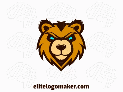 Un logotipo de mascota cautivador que presenta la cabeza de un oso, con una paleta de colores azul, marrón y amarillo oscuro, perfecto para una identidad de marca dinámica y memorable.