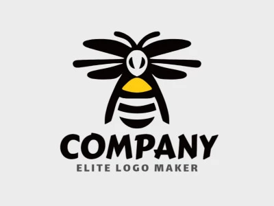 Cree un logotipo vectorial para su empresa en forma de un abeja volando con un estilo simple, los colores utilizados son negro y amarillo.