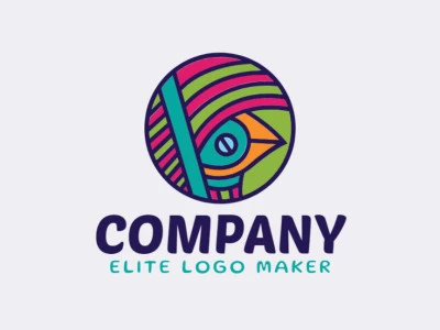 Logotipo personalizable compuesto de formas sólidas y estilo circular formando un pájaro en colores verde, azul, naranja, y rosa.