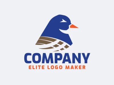 Logotipo minimalista con un diseño refinado que forma un pájaro azul en colores azul, marrón, y naranja.