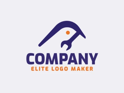 Logotipo creativo en forma de un pájaro combinado con una llave inglesa, con un diseño memorable y un estilo gradiente, los colores utilizados son azul y naranja.