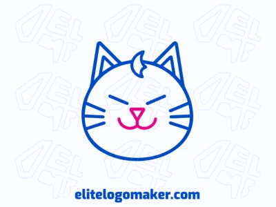 Un logo apropiado para la marca con la cabeza de un gato azul en estilo monoline, diseñado con líneas suaves para un aspecto limpio y moderno.