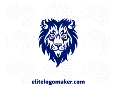 Un logo creativo con un león azul y ojos rojos, diseñado en estilo abstracto para evocar un impacto audaz, dinámico e impresionantemente visual.