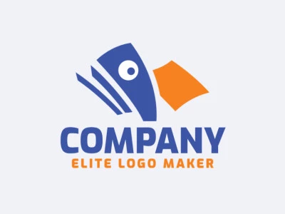 Logotipo simple creado con formas abstractas que forman un pájaro azul en colores azul y naranja.