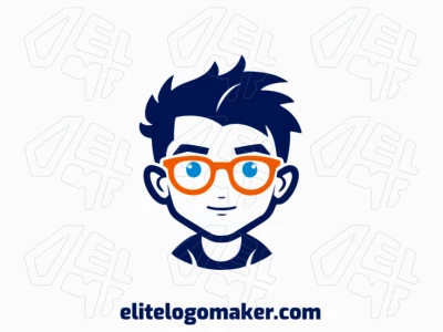 Un logotipo juguetón y infantil que muestra a un niño con gafas en una combinación vibrante de naranja y azul oscuro, lleno de encanto juvenil.