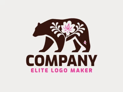 Logotipo ideal para diferentes empresas en forma de un oso pardo combinado con una flor con un estilo abstracto.