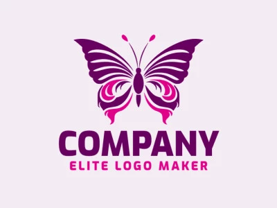 Un elegante logotipo de una mariposa simétrica, con una divertida combinación de púrpura y rosa.