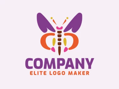 Logotipo simple compuesto de formas abstractas que forman una mariposa en colores amarillo, violeta, rosa, marrón, y naranja.