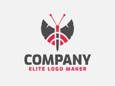 Cree un logotipo vectorial para su empresa en forma de una mariposa combinado con dos hachas, los colores utilizados son rojo y negro.