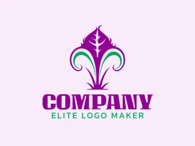 Logotipo minimalista con un diseño refinado que forma una planta carnívora en colores violeta y verde oscuro.