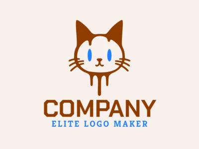 Logotipo minimalista creado con formas abstractas que forman una cabeza de gato en colores azul y marrón.