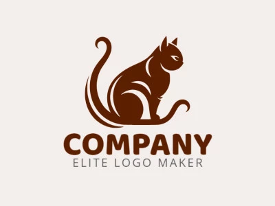 Un logotipo en estilo mascota de un gato sentado en un elegante tono marrón oscuro, irradiando encanto y elegancia.