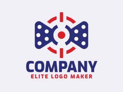 Logotipo personalizable compuesto de formas sólidas y estilo abstracto formando una corbata combinado con un objetivo en colores azul y rojo.