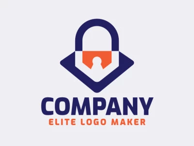 Logotipo en forma de un diamante combinado con un candado, con diseño minimalista y colores azul y naranja.