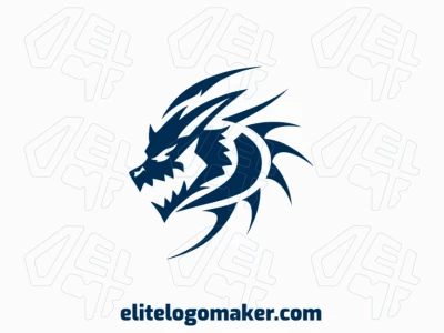 Logotipo vectorial en forma de un dragón con diseño mascota y color azul oscuro.