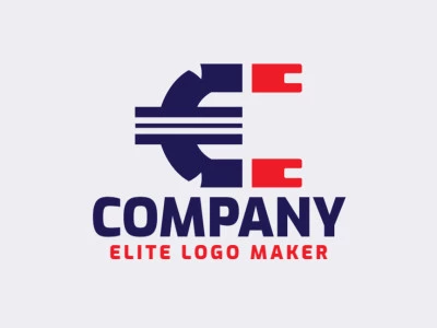 Logotipo minimalista con un diseño refinado, que forma una letra "E" combinado con un imán, en colores azul y rojo.