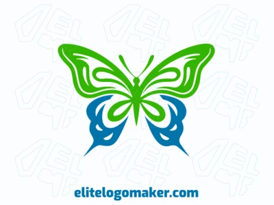 Crear su propio logotipo en forma de una mariposa elegante con un estilo minimalista y colores verde y azul.