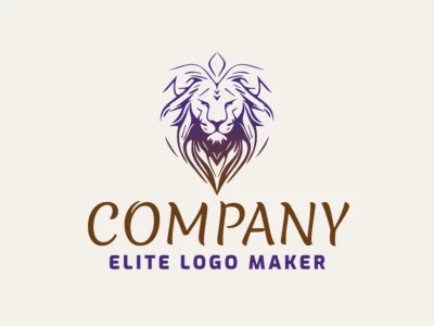 Crea un logotipo ideal para tu negocio en forma de un león elegante con un estilo simétrico y colores personalizables.