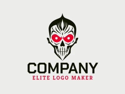 Un logotipo profesional en forma de calavera malvada con un estilo abstracto, en colores rojo y negro.