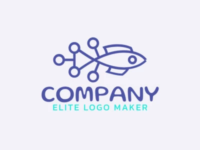 Crea un logotipo ideal para tu negocio en forma de un pez con un estilo monoline y colores personalizables.