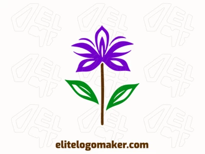 Un diseño minimalista con una flor y hojas en tonos marrón, morado y verde oscuro, que ofrece un logotipo sereno y elegante.
