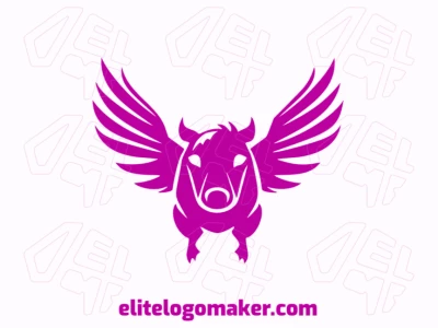 Logotipo personalizable en forma de un cerdo volador compuesto por un estilo simétrico y color rosa.
