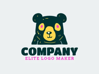 Un logotipo en forma de oso divertido, lleno de rosa vibrante, amarillo y verde oscuro, perfecto para una marca juguetona.