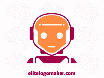 Un logotipo simétrico que presenta un elegante diseño de robot en un llamativo naranja y rojo oscuro, combinando innovación y audacia.
