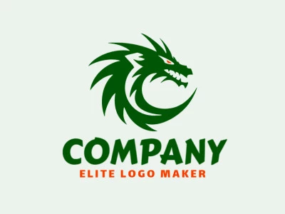 Logotipo abstracto con un diseño refinado que forma un dragón verde en colores naranja y verde oscuro.