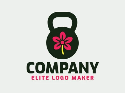 Crea un logotipo ideal para tu negocio en forma de un tetera de gimnasio combinado con una flor con un estilo abstracto y colores personalizables.