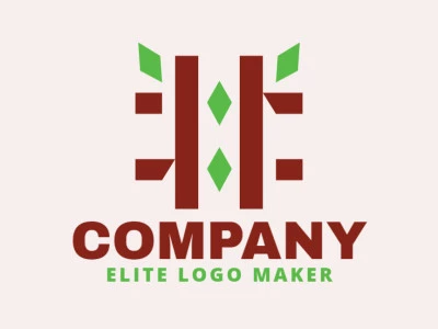 Cree un logotipo vectorial para su empresa en forma de una hashtag combinado con hojas con un estilo minimalista, los colores utilizados son verde y marrón.