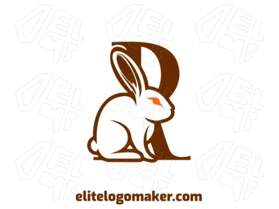 Una ilustración prominente de un conejo inteligentemente combinado con la letra "R", creando un diseño de doble sentido que es creativo y visualmente llamativo.