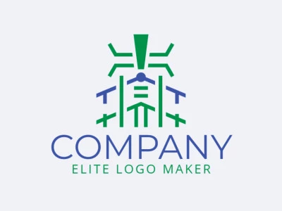 Logotipo simétrico con un diseño refinado que forma casa de insectos en colores azul y verde.