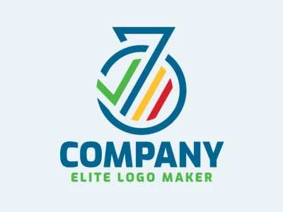 Logotipo creativo en forma de una medalla combinado con un grafico con un diseño memorable y un estilo minimalista, los colores utilizados son azul, amarillo, y rojo.