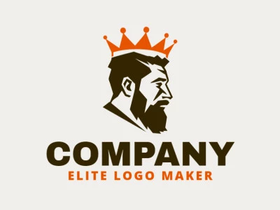 Un logotipo profesional en forma de rey con un estilo simple, en colores naranja y marrón oscuro.