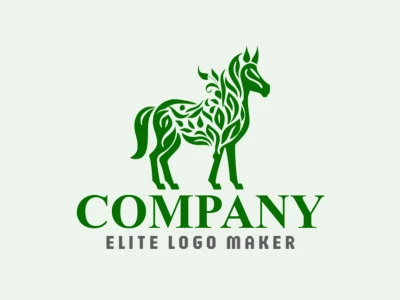 Cree un logotipo vectorial para su empresa en forma de un caballo de hoja con un estilo ornamentales, el color utilizado es el verde.