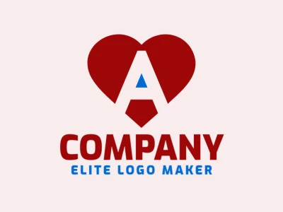 Un logotipo sofisticado que combina la letra inicial 'A' con una forma de corazón, fusionando creativamente elementos para formar una marca atractiva y memorable en azul y rojo.