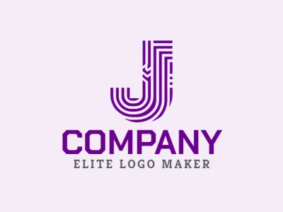 Un logotipo sofisticado con la letra 'J' formada por múltiples líneas moradas, creando un diseño dinámico y moderno, perfecto para una identidad de marca refinada.