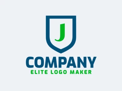 Un logotipo minimalista con la letra 'J' combinada con un escudo, acentuado en verde y azul, perfecto para una marca que busca una identidad fuerte y moderna.