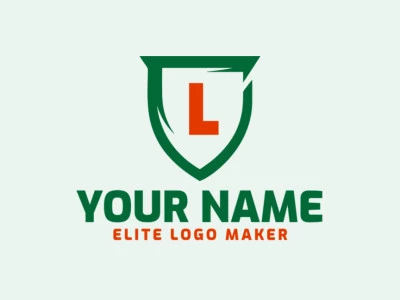 El logotipo presenta un diseño minimalista notable con la letra 'L' dentro de un escudo, resaltado por los colores verde y naranja.