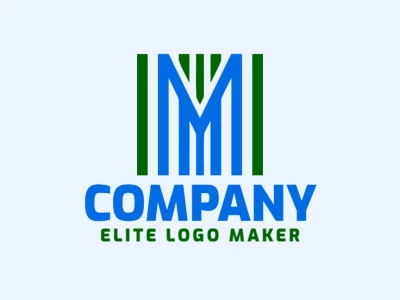 Un elegante diseño de logotipo que muestra la letra inicial "M" con un toque moderno en tonos vibrantes de verde y azul.