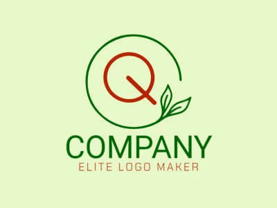 Un logotipo circular interesante con la letra 'Q' entrelazada con hojas, ideal para una empresa con un toque creativo.