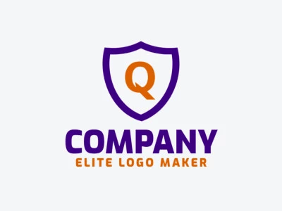 Un excelente e interesante diseño de logo minimalista que presenta la letra 'Q' combinada con un escudo en azul y naranja, perfecto para branding.