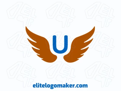 Un logo abstracto que presenta la letra 'U' con alas, diseñado con una sofisticada mezcla de azul y marrón para un aspecto único y creativo.