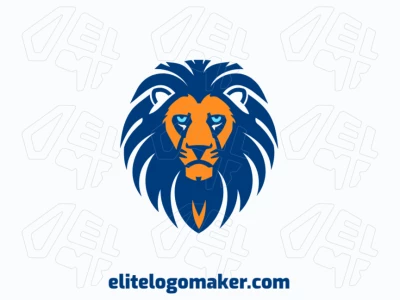 Un logotipo animal impactante con la cabeza de un león, diseñado con líneas audaces y coloreado en azul y naranja para una impresión poderosa y dinámica.