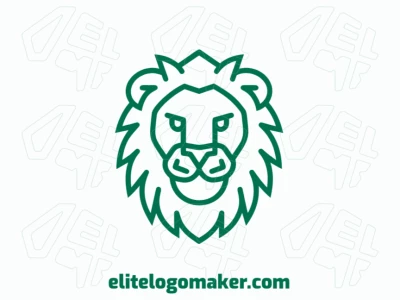 Logotipo diferente e interesante en vector con una cabeza de león con líneas verdes, diseñado en un estilo monoline elegante con detalles precisos.