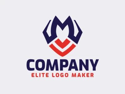 Logotipo minimalista con formas sólidas, que forman una letra "M" combinado con una letra "V", con un diseño refinado y colores azul y rojo.