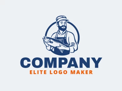 Logotipo ilustrativo con un hombre sosteniendo un pez, representado en colores azules: una representación visual perfecta del mensaje de su marca.