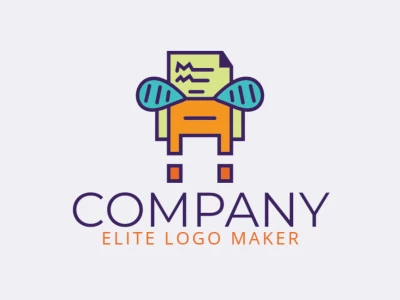 Logotipo creativo en forma de un monstruo combinado con un documento con un diseño memorable y un estilo abstracto, los colores utilizados son azul, verde, violeta, y naranja.