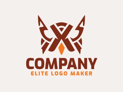 Logotipo simétrico creado con formas abstractas que forman un búho en colores marrón y naranja.